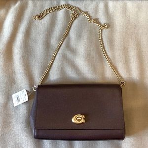 NWT COACH “Alexa” Oxblood small handbag with gold chain